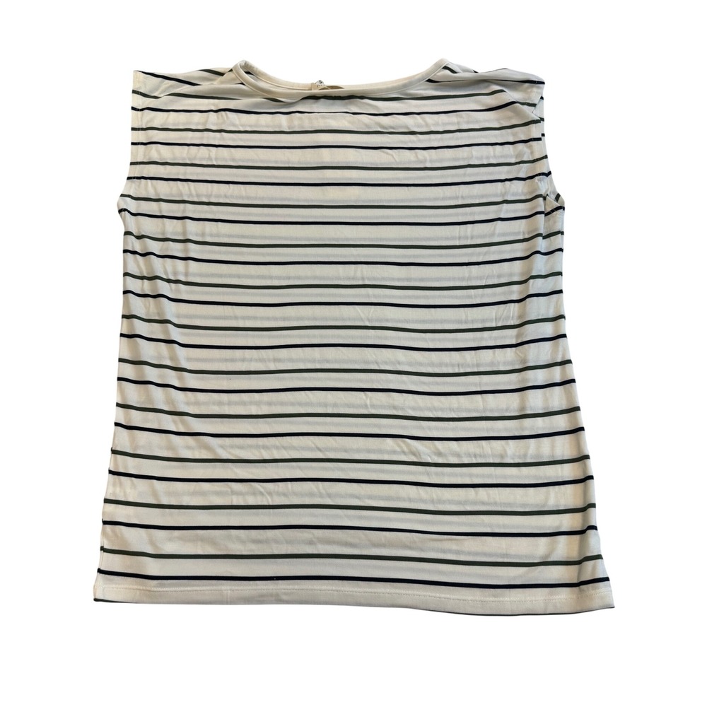 78 & Sunny Boat Neck Striped Blouse Sleeveless Black Ivory Womens M NWT